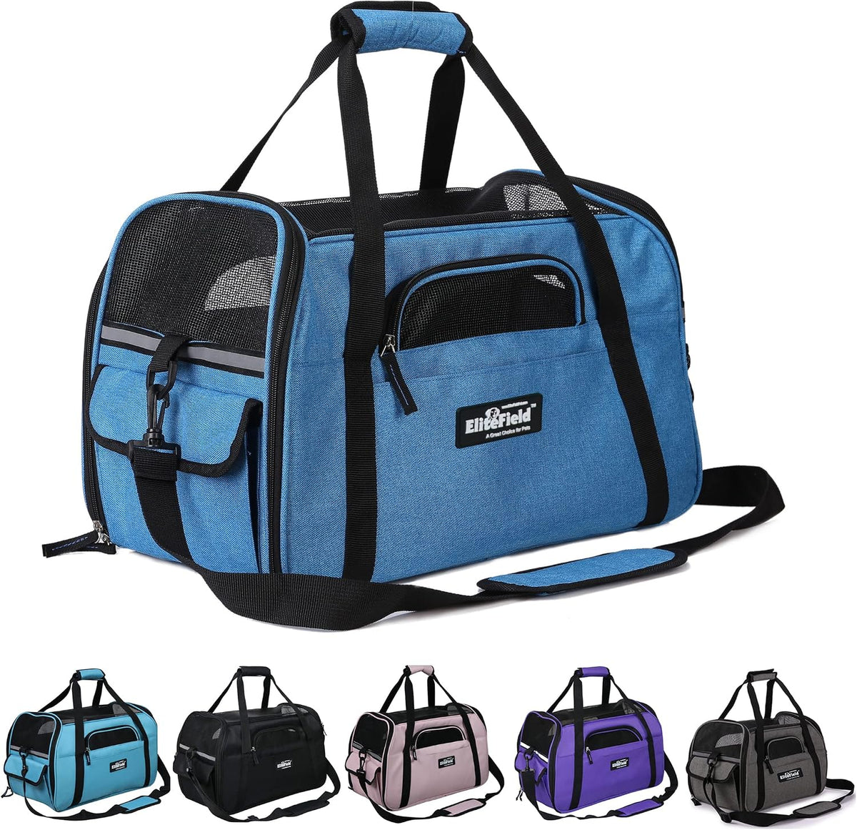 EliteField Soft-Sided Pet Carrier for Cats & Small Dogs – Essentials for Dogs - 21.0"L x 12.0"W x 13.0"H / Sapphire Blue