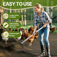 Chicken Poop Scooper with Long Handle- Coop Scoop with 24-68" Adjustable Stainless Handle, 4-in-1 Sifter Shovel for Poultry Waste Cleaning Accessories (Black)