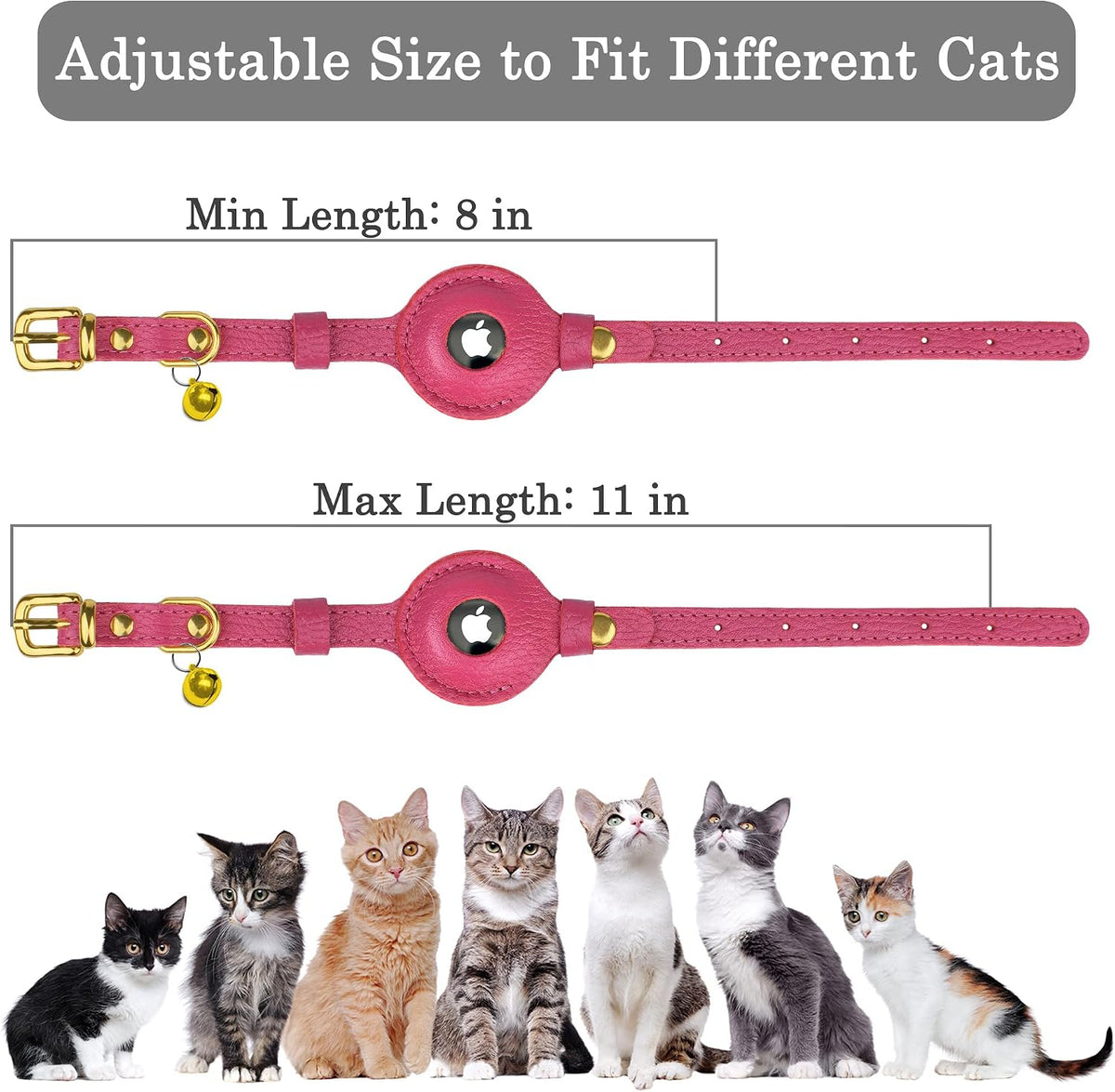 OOPSDOGGY Leather AirTag Cat Collar with Bell - Pink - image 4