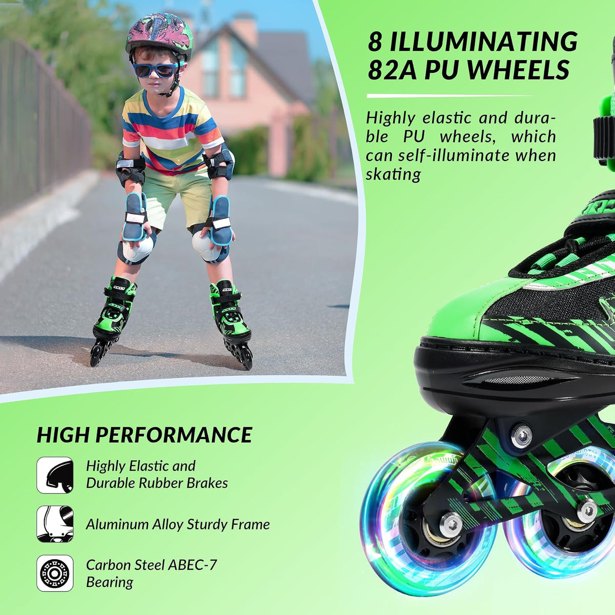 Adjustable Inline Skates for Kids Ages 4-12 – Fun for Kids & Family - Green & Black / Small-Little Kids(11j-13j US） - image 3