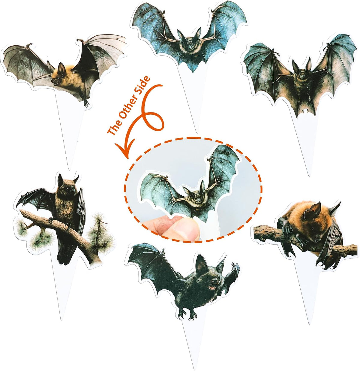 Gyufise 24Pcs Halloween Bat Cupcake Toppers Black Glitter Bat - Brown Blue - image 3