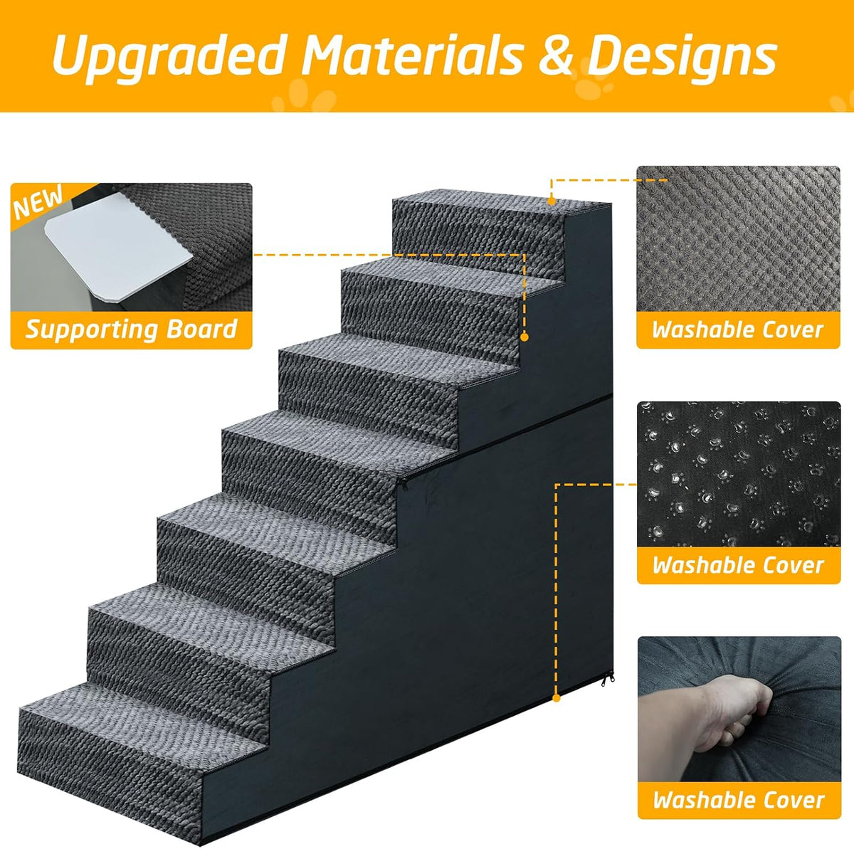 Casusv 31 inch 7-step dog stairs with washable cover for high beds - view 3