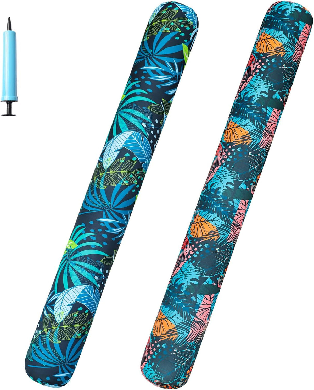 FindUWill 2-pack inflatable fabric-covered pool noodles in blue and green flower print