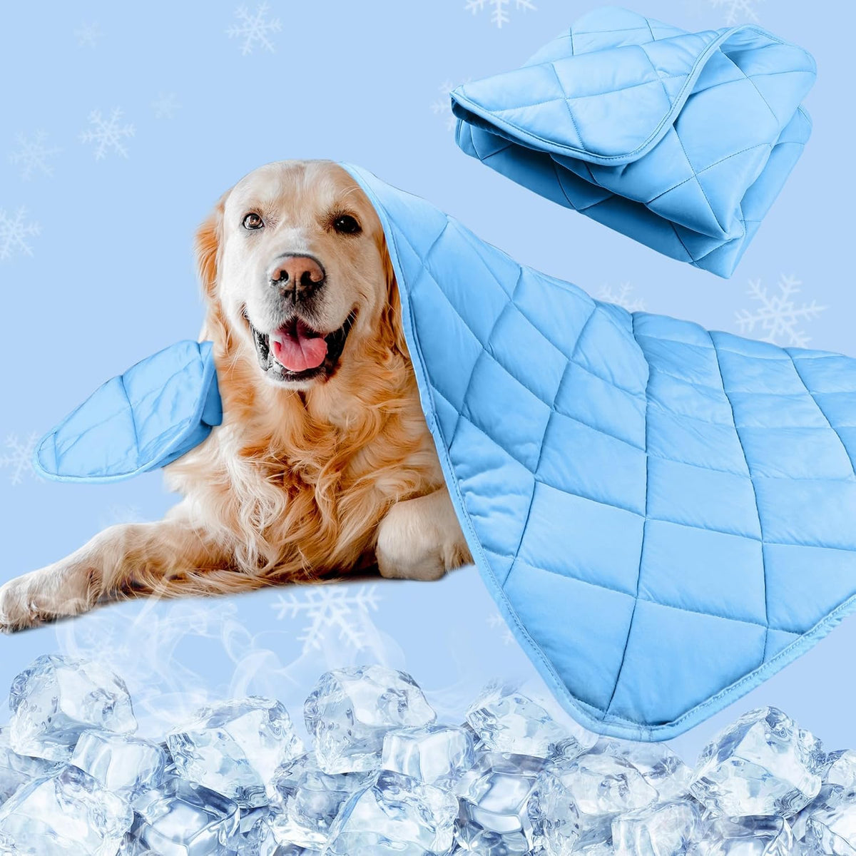 Dog Cooling Mat, Premium Lightweight Pet Cooling Blanket Bed Cover for Dogs, Cat, Puppies | Ice - Medium / Dark blue