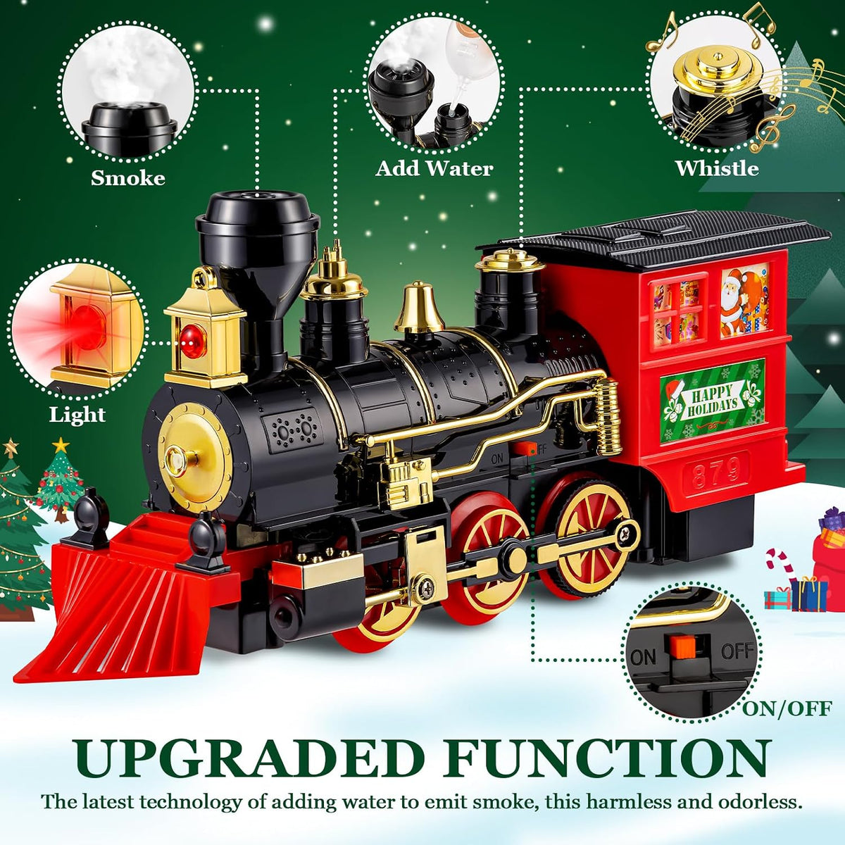 OleFun electric train set with steam locomotive, passenger, coal and freight cars on a circular trac - view 3