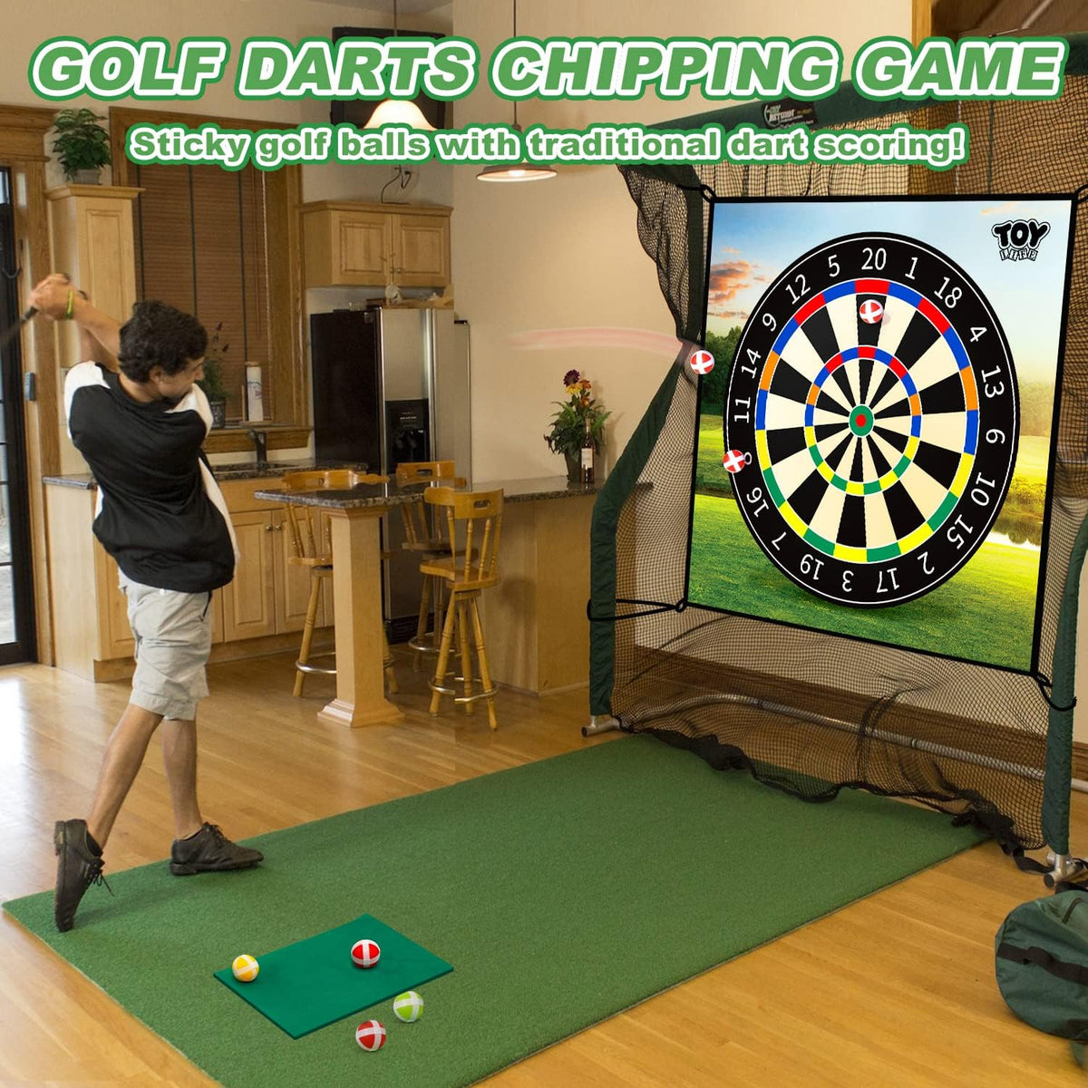 TOY Life chipping golf game mat with sticky balls, scoring zones, sand traps and water hazards - view 4