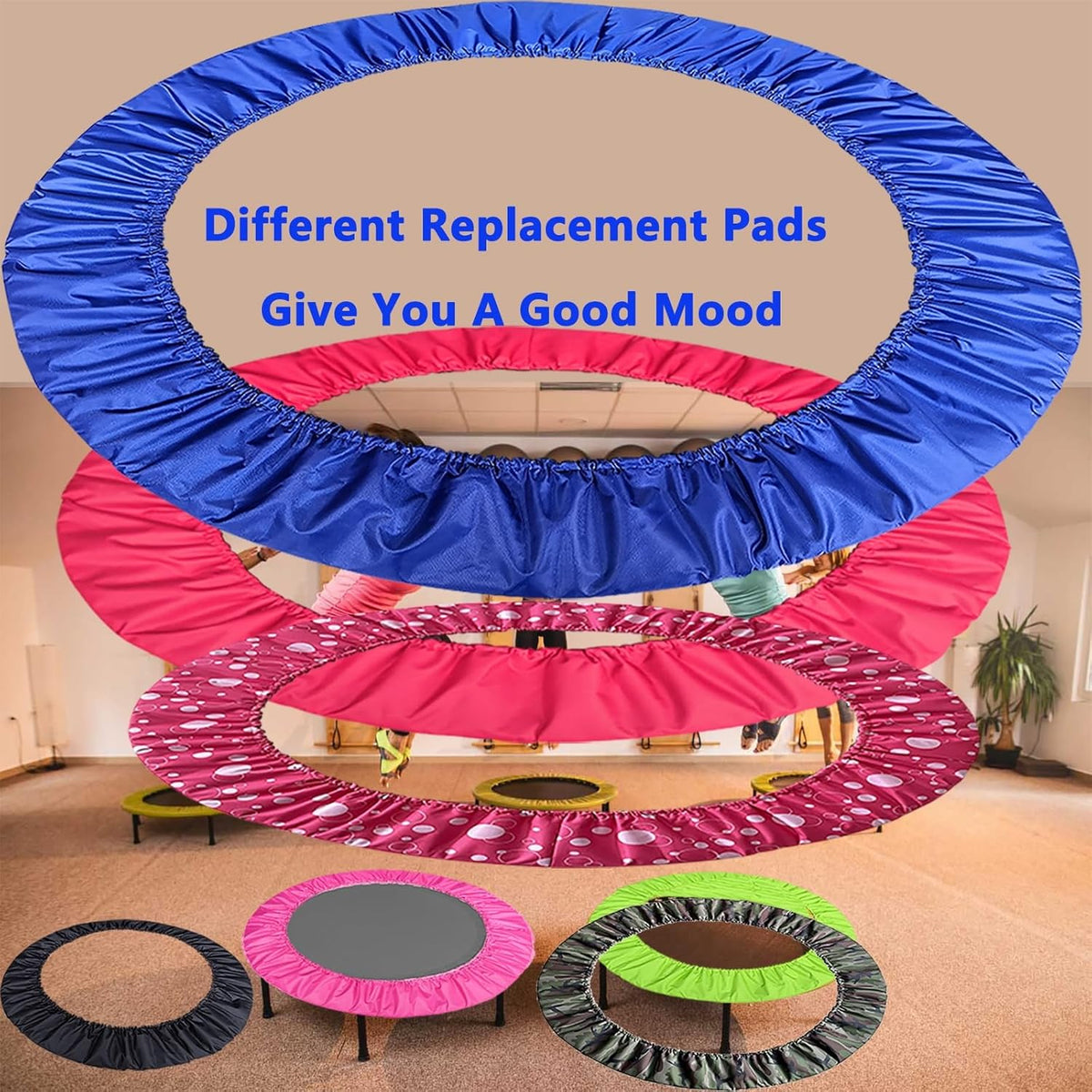EUPXRHY mini trampoline spring cover pad with 3 layers fitted on a small indoor trampoline - view 2