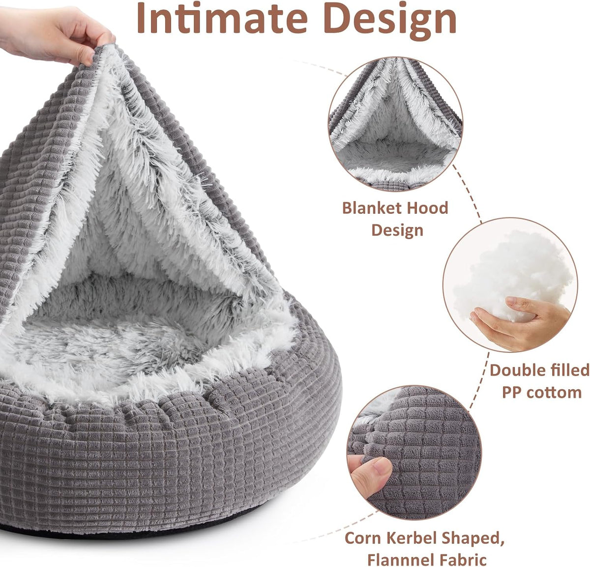MIXJOY Small Dog Bed Cat Bed with Blanket Attached Donut Washable - Grey / 23.0"L x 23.0"W x 7.0"Th - image 3
