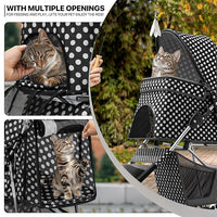MoNiBloom 3 Wheels Pet Dog Cat Stroller for Small Medium Dogs Cats, Foldable Jogger Stroller w/Storage Basket and Cup Holder, Black Polka Dots