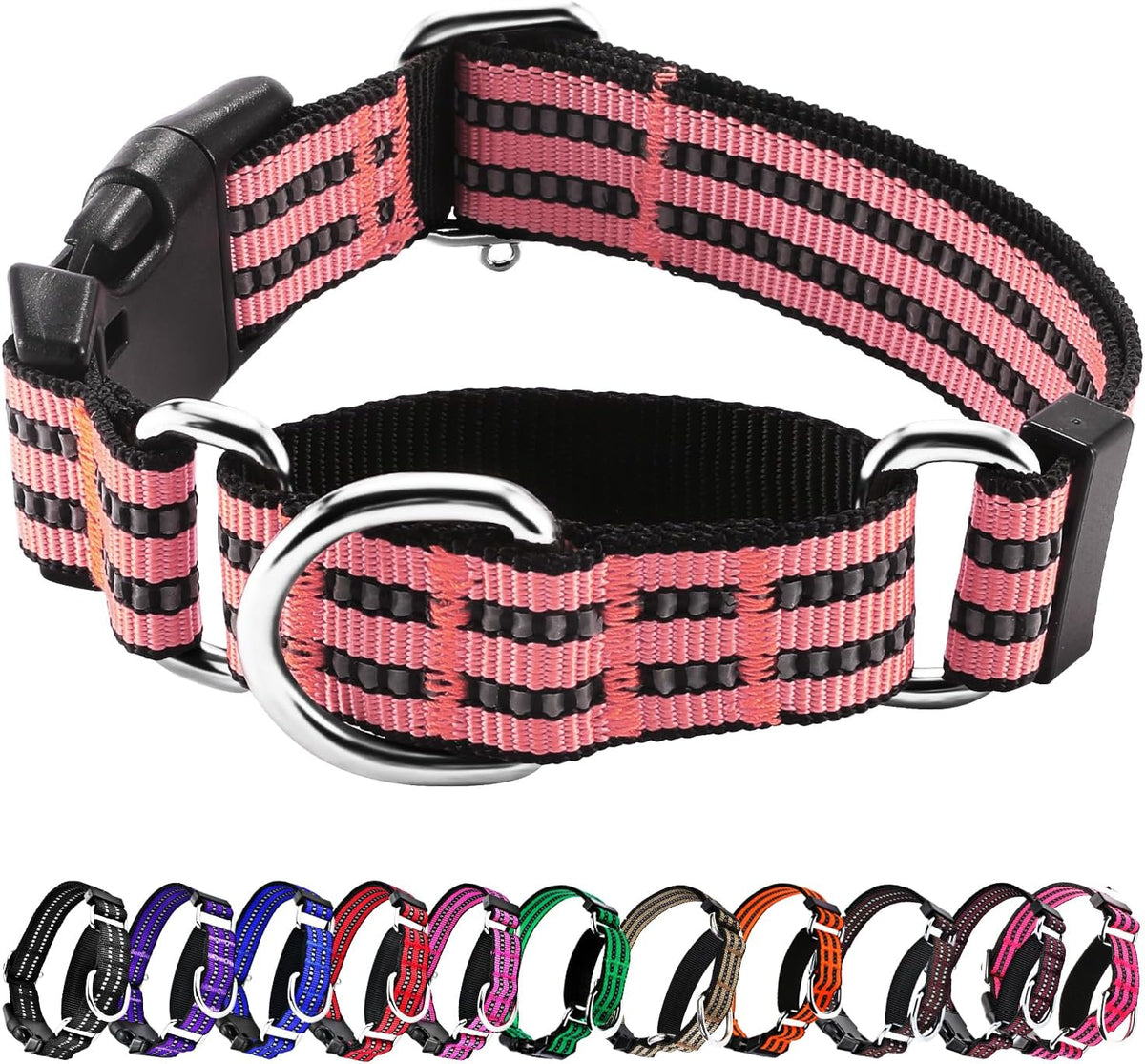 Martingale Collar for Dogs, Reflective Escape Proof, M - Cherry Pink / Medium