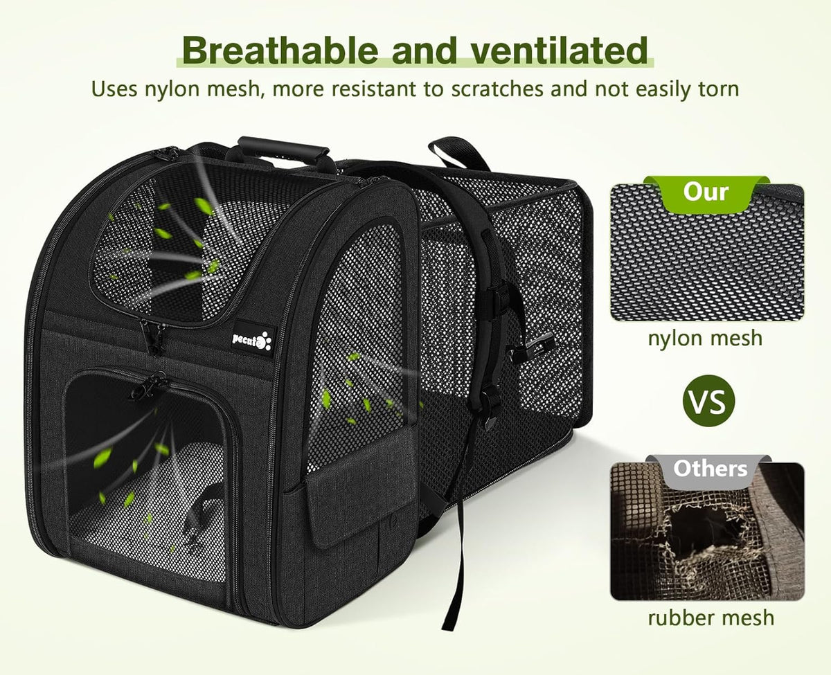 pecute Cat Backpack Expandable - Black / 12.6"L x 10.2"W x 16.5"H / Mesh Window - image 4