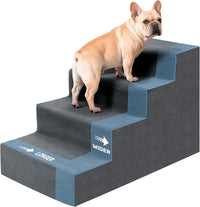 Dog Stairs for Bed, Extra Wide 4-Step Dog Steps for High Bed - Grey / 4 Steps