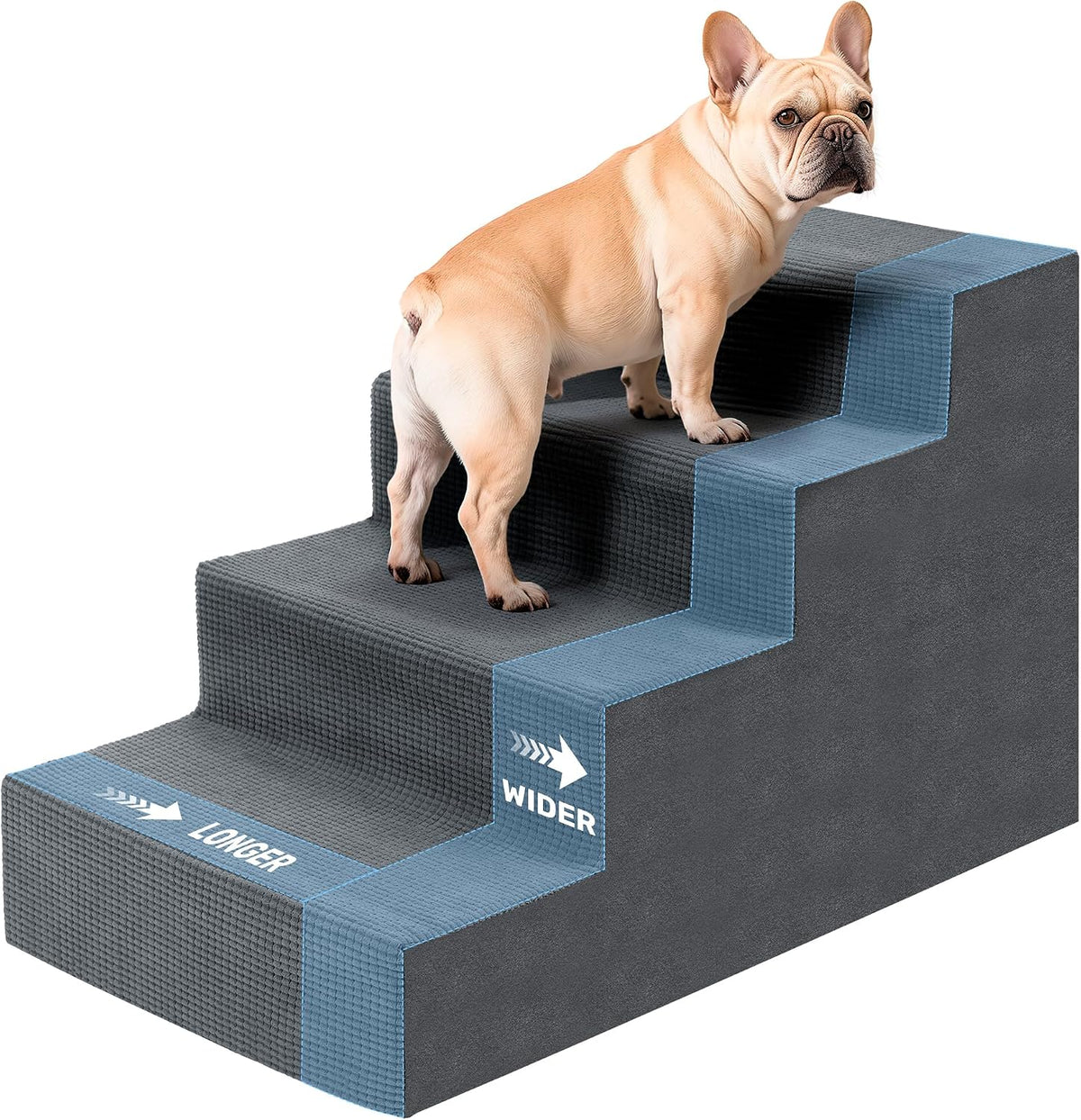Dog Stairs for Bed, Extra Wide 4-Step Dog Steps for High Bed - Grey / 4 Steps