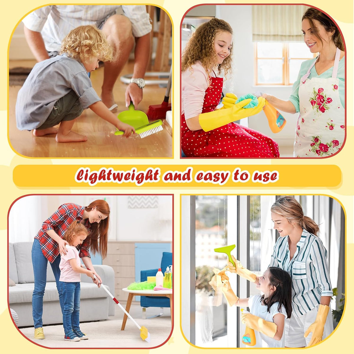 Kids Cleaning Toy Set Toddler Broom & Dustpan Pretend Play - 6pcs - Red Set - image 2