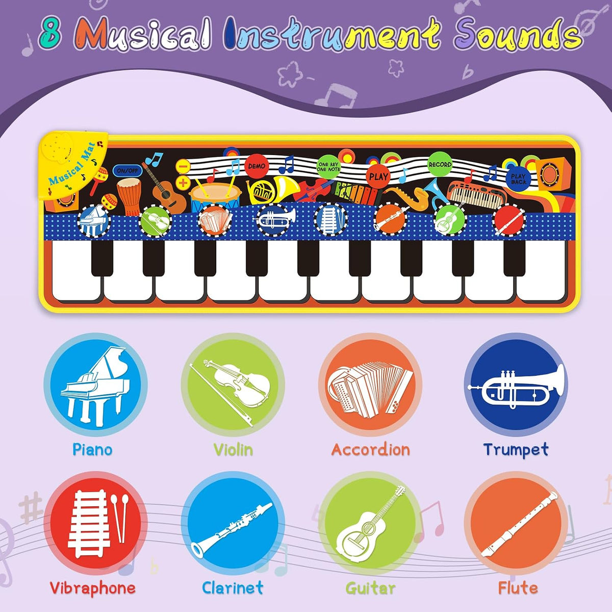 Floor Piano Mat, Keyboard Floor Dance Playmat with 28 Sounds & Music – Fun for Kids & Family - 43.3" x 14" - image 3