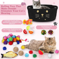 Zopeal 58 Pcs Cat Toy Set with Storage Basket Indoor, Grey - Black / 9.8 Inch - image 3