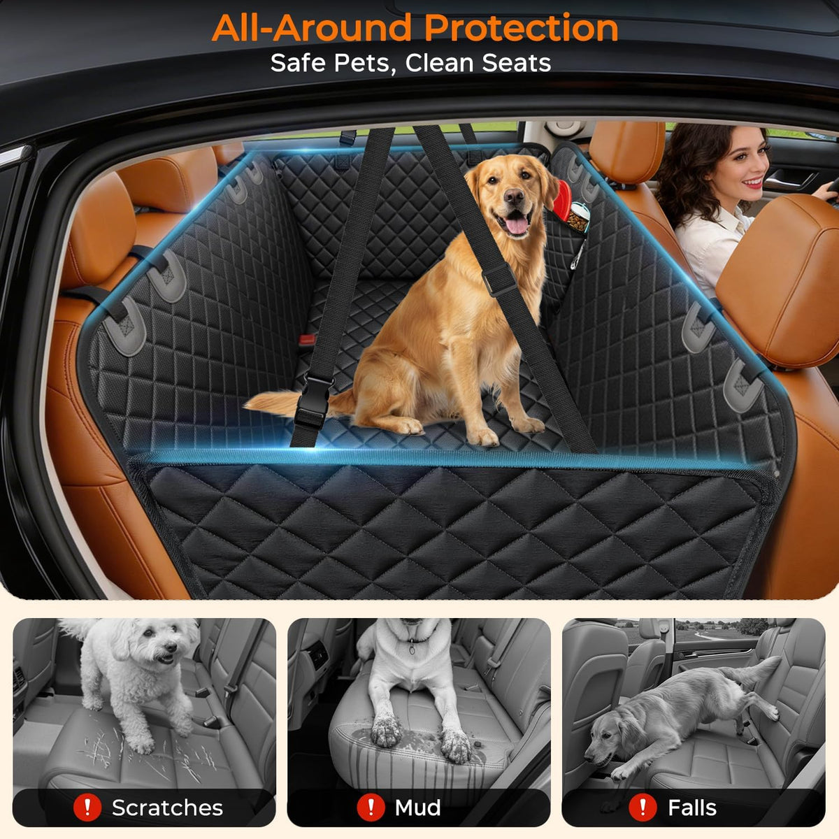 URPOWER Dog Car Seat Cover for Back Seat - Textured Black / Standard - 54" Length - image 3