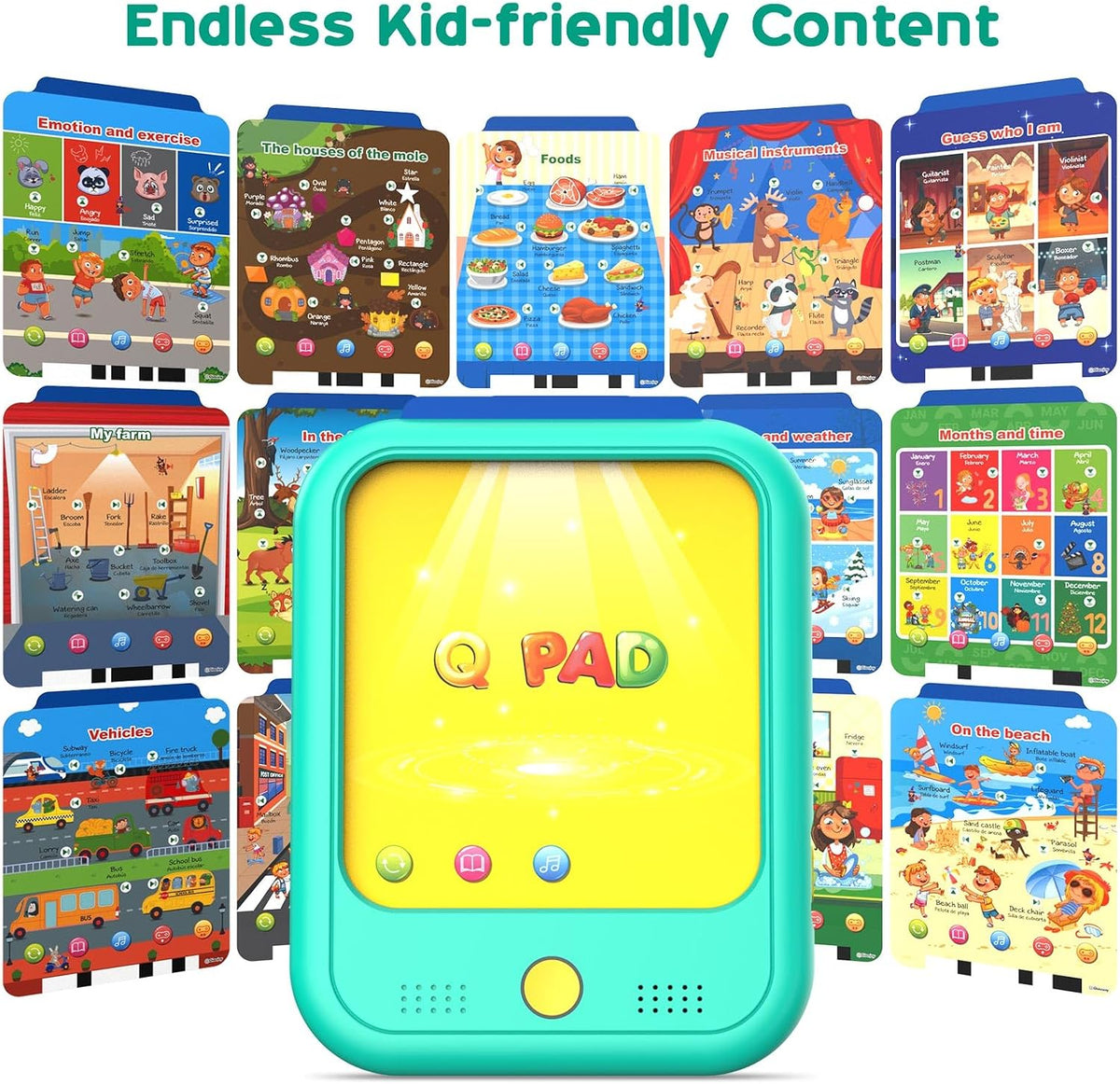 Qiaojoy Kids Learning Tablet Educational Learning Pad for Toddlers 2-5 – Fun for Kids & Family - Green - image 3