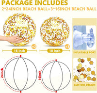 TURNMEON 5 Pack Sequins Beach Balls 16 Inch 24 Inch Pool Party - Gold / 2 pcs 24inch+3 pcs 16inch - image 2
