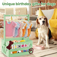 Wooden Dog Closet, Pet Wardrobe with Hanging Rod for Small Dog - Green - image 3