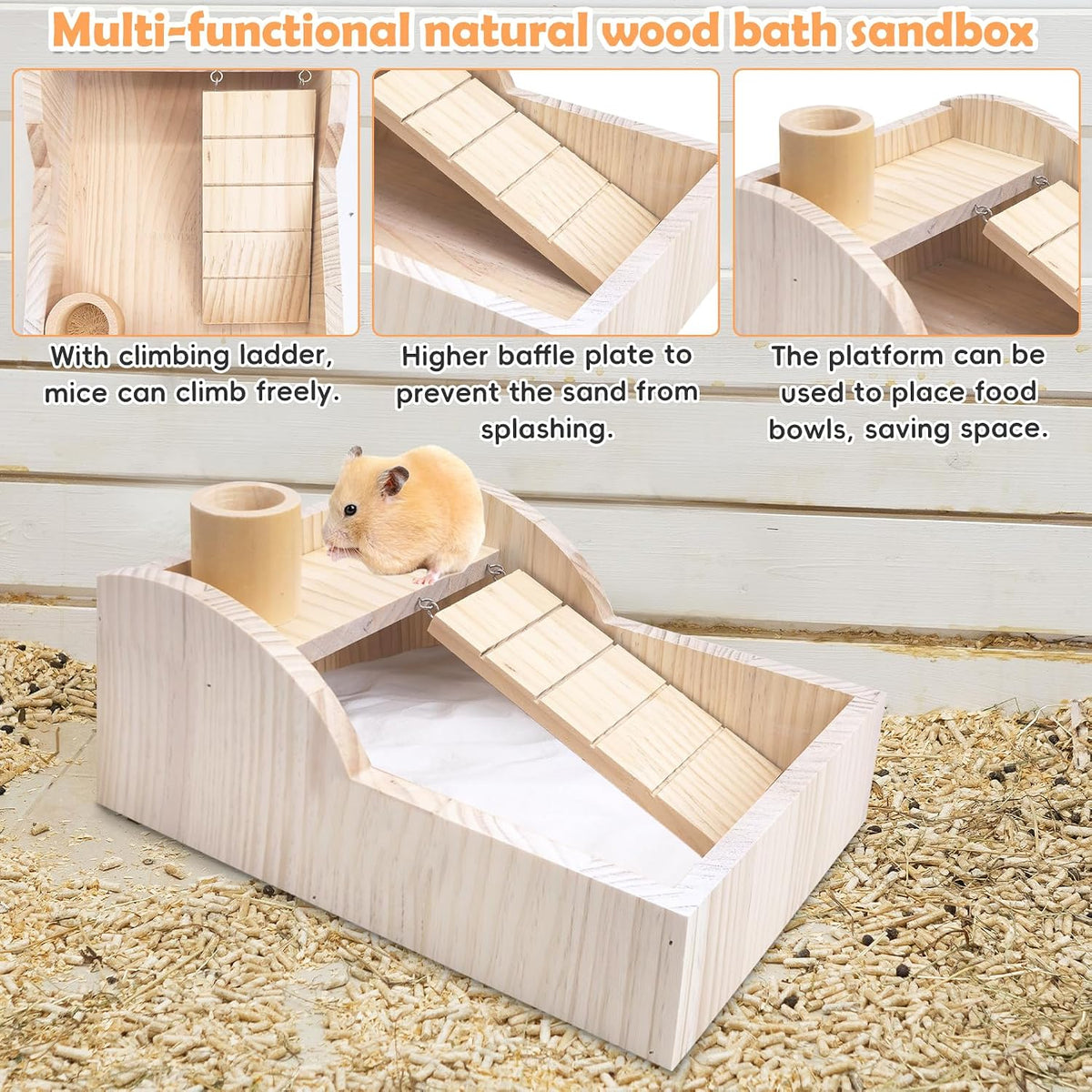 Extra Large Wood Hamster Sand Bath Box Small Animals Bathroom - Extra-large Wooden Bathtub - image 4