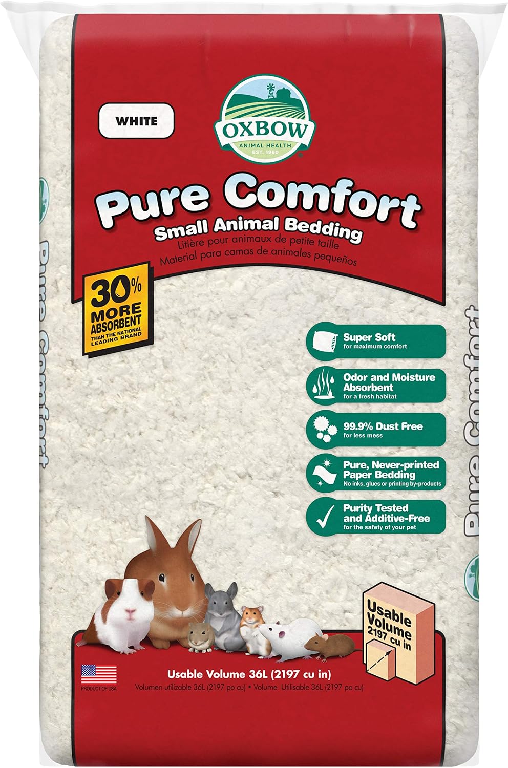 Oxbow Small Animal Bedding, Hamster, Guinea Pig, Rabbit, USA - White / 36 Liter