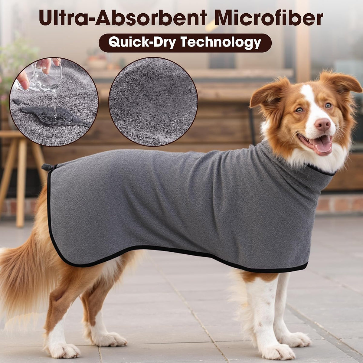 Microfiber Dog Bathrobe, Super Absorbent Dog Drying Coat – Essentials for Dogs - Black / XX-Large - image 4