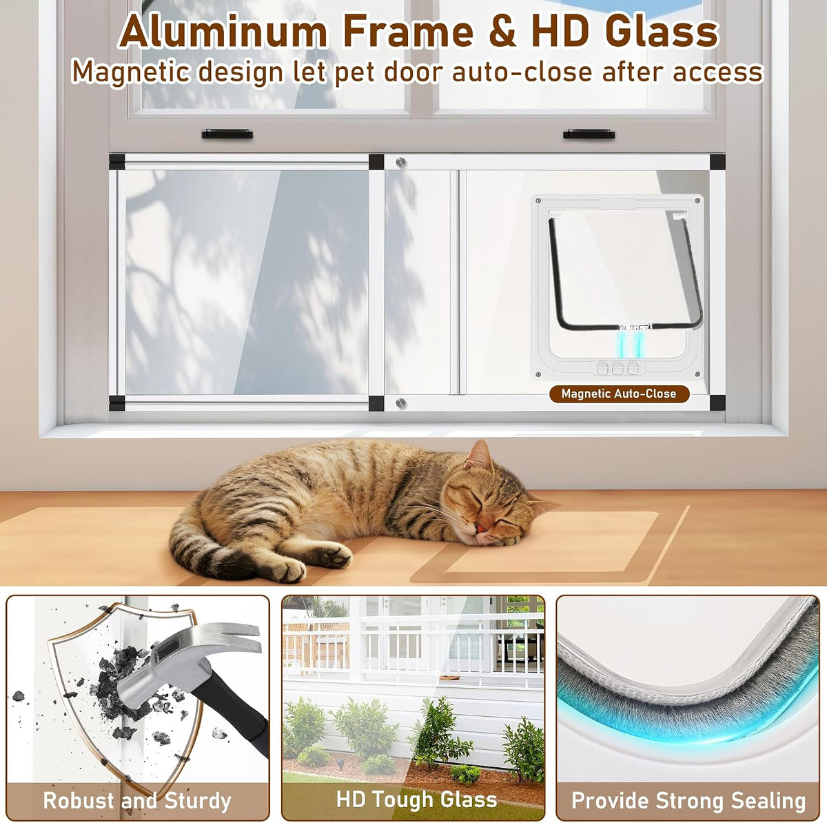 Full Glass Cat Door for Window, 32"-37" Adjustable Width - Fit 37"-45" Window Width - image 3