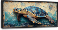 Large Nautical Turtle Wall Art for Living Room, Coastal Ocean Canvas Oversized Wall Decor, Beach Aesthetics Framed Pictures Painting Print Artwork for Bedroom Office 60L" x 30W"