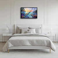 Framed Large Sea Turtle Wall Art for Living Room, Oversized Ocean Turtle Wall Decor Seascape Underwater Marine Life Canvas Painting Home Decoration for Living Room Bedroom Office 36"x24"