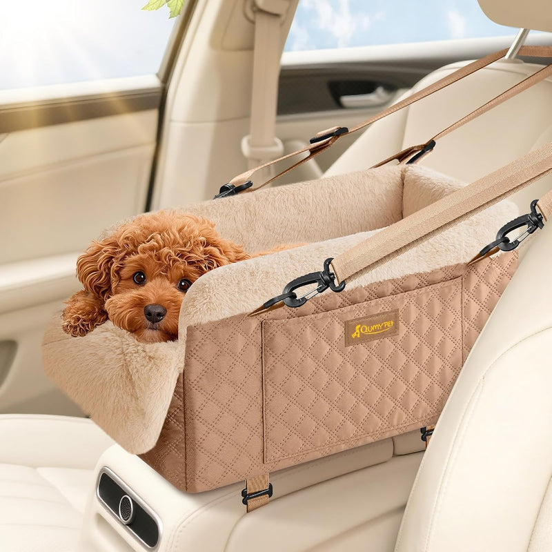 QUMY Middle Center Console Dog Car Seats for Small Dogs Up to 11lbs - Khaki