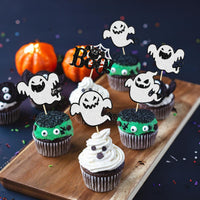 Ephlyn 24 white glitter ghost cupcake toppers for Halloween desserts - view 22