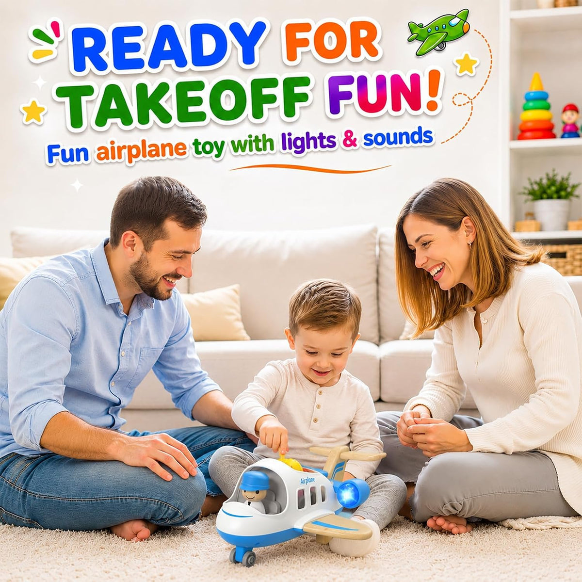 Wanborns kids airplane toy, wooden mini airliner with sound and light - view 8