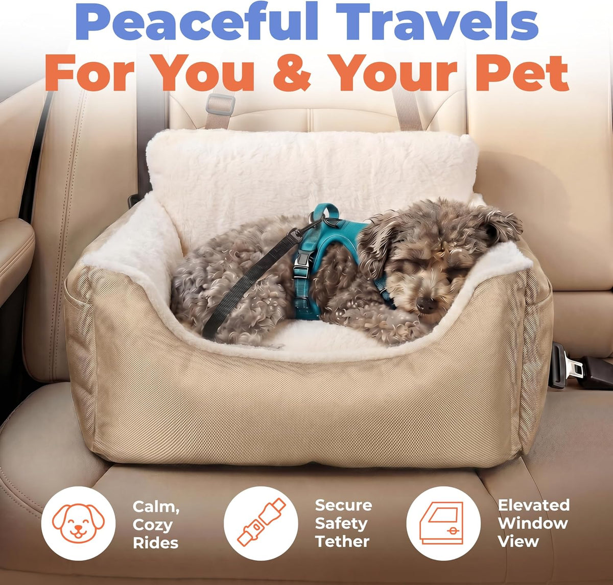 Best Pet Supplies Elevated Dog Car Seat for Small Dogs - Booster (Brown) / 21" x 20" x 14" - image 2