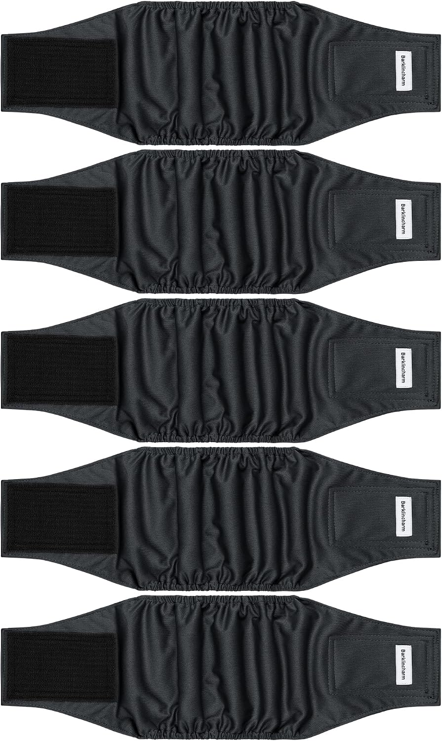 5 Pack Dog Diapers Male, High Absorbing Dog Wraps - Small / Black