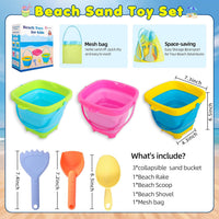 Xgunion collapsible beach sand buckets 3 pack with shovel, rake, scoop and mesh bag - view 3