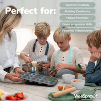 WeeSprout kids baking set in green with apron, oven mitts, rolling pin and cookie cutters - view 11