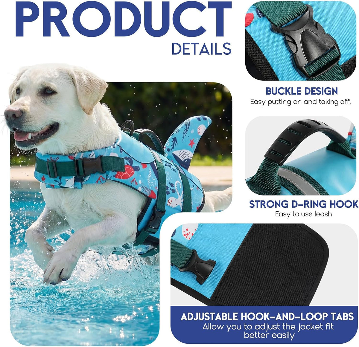 ASENKU Dog Life Jacket, Pet Safety Vest for Swimming & Boating - X-large / Ocean - image 3