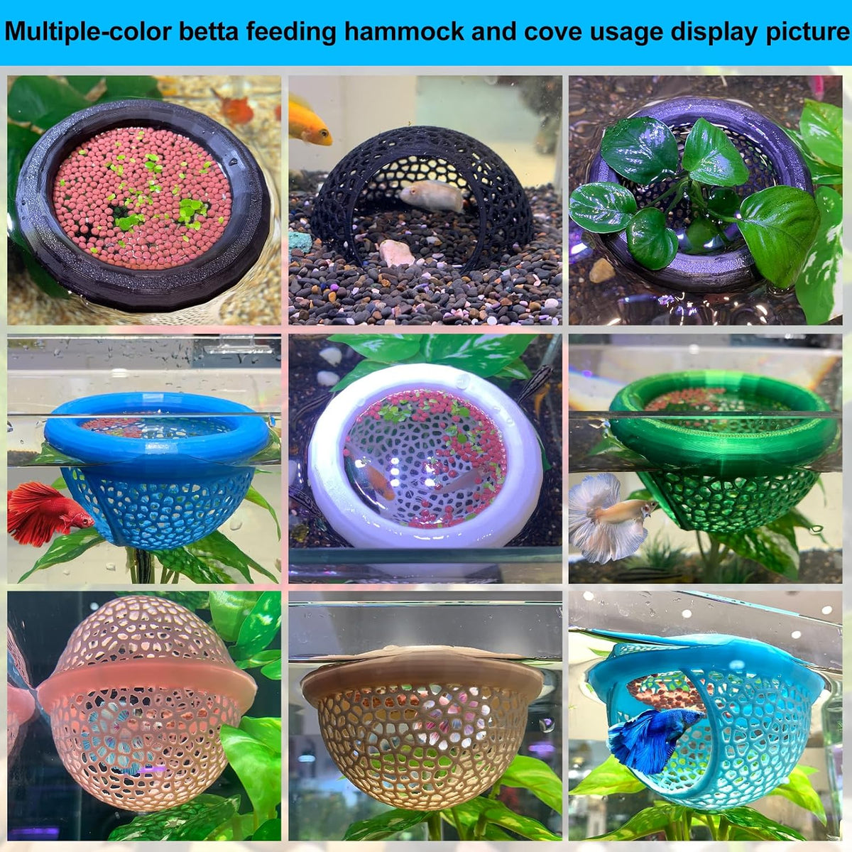2pcs Wood Fish Feeding Ring for Aquarium，Floating Betta Hammock - Deep Blue / 1pcs big and 1pcs small floating version - image 4