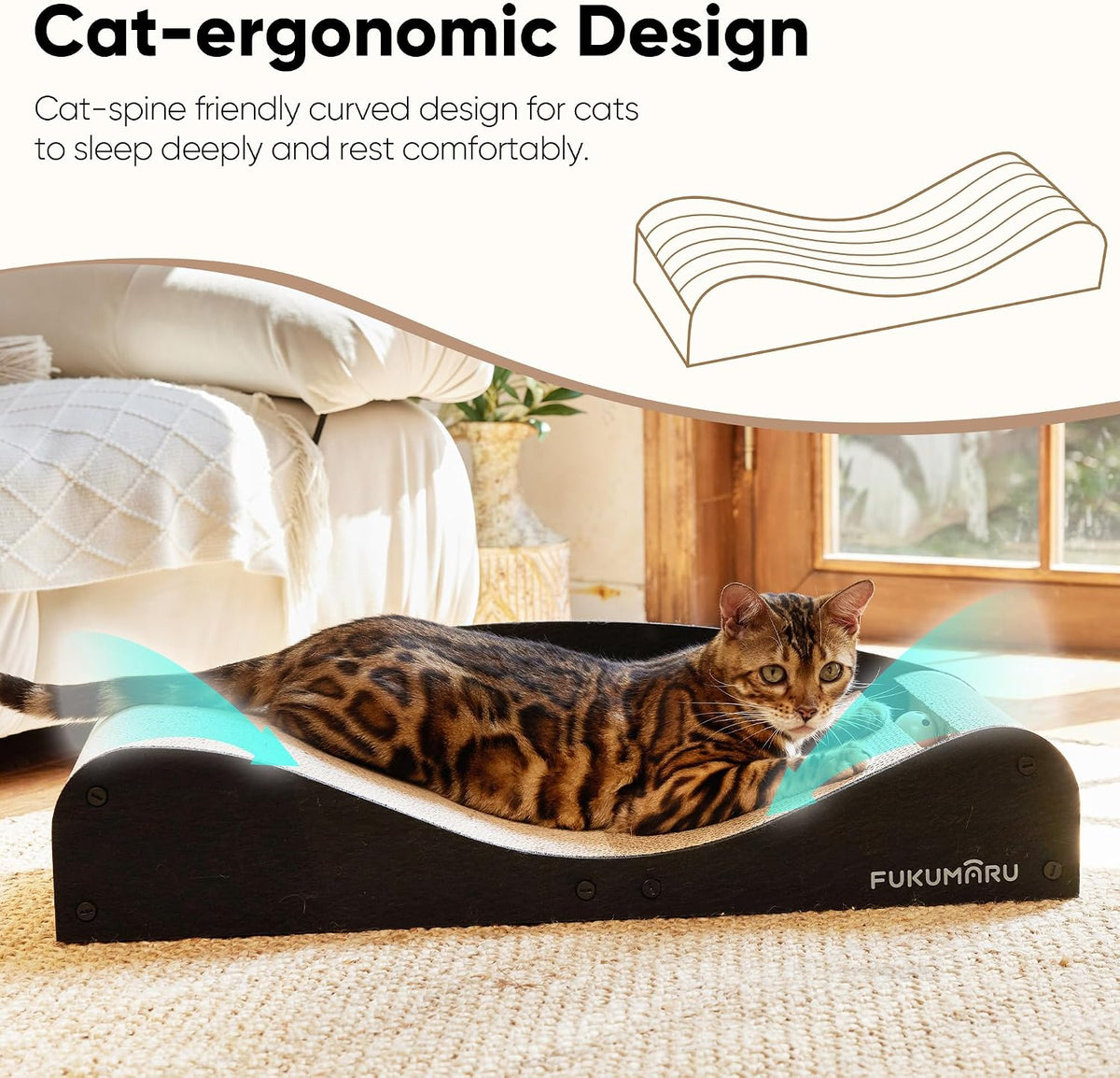 FUKUMARU Cardboard Cat Scratcher Bed - Black - image 2
