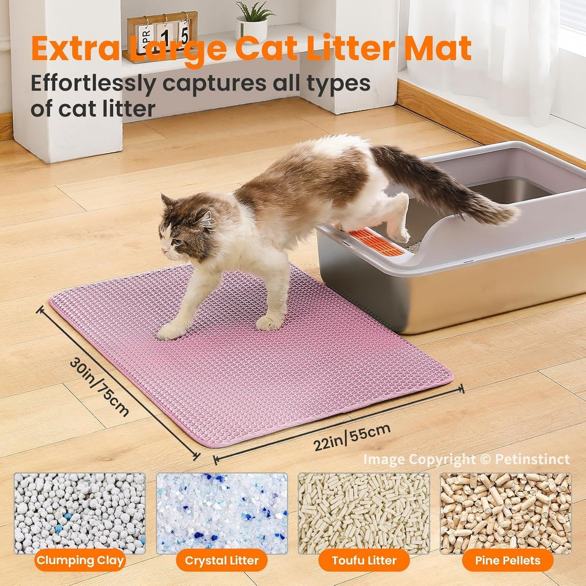Cat Litter Mat, Double Layer Honeycomb Litter Box Mat – Daily Care for Cats - 30x22 Inches / Pink - image 2