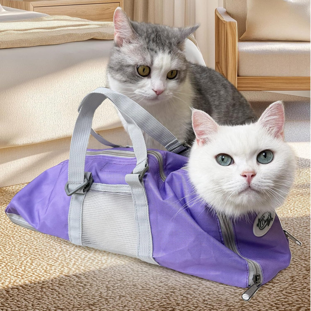 Cinf Cat Restraint Grooming Bag - M (8-12lbs) / Taro - image 4
