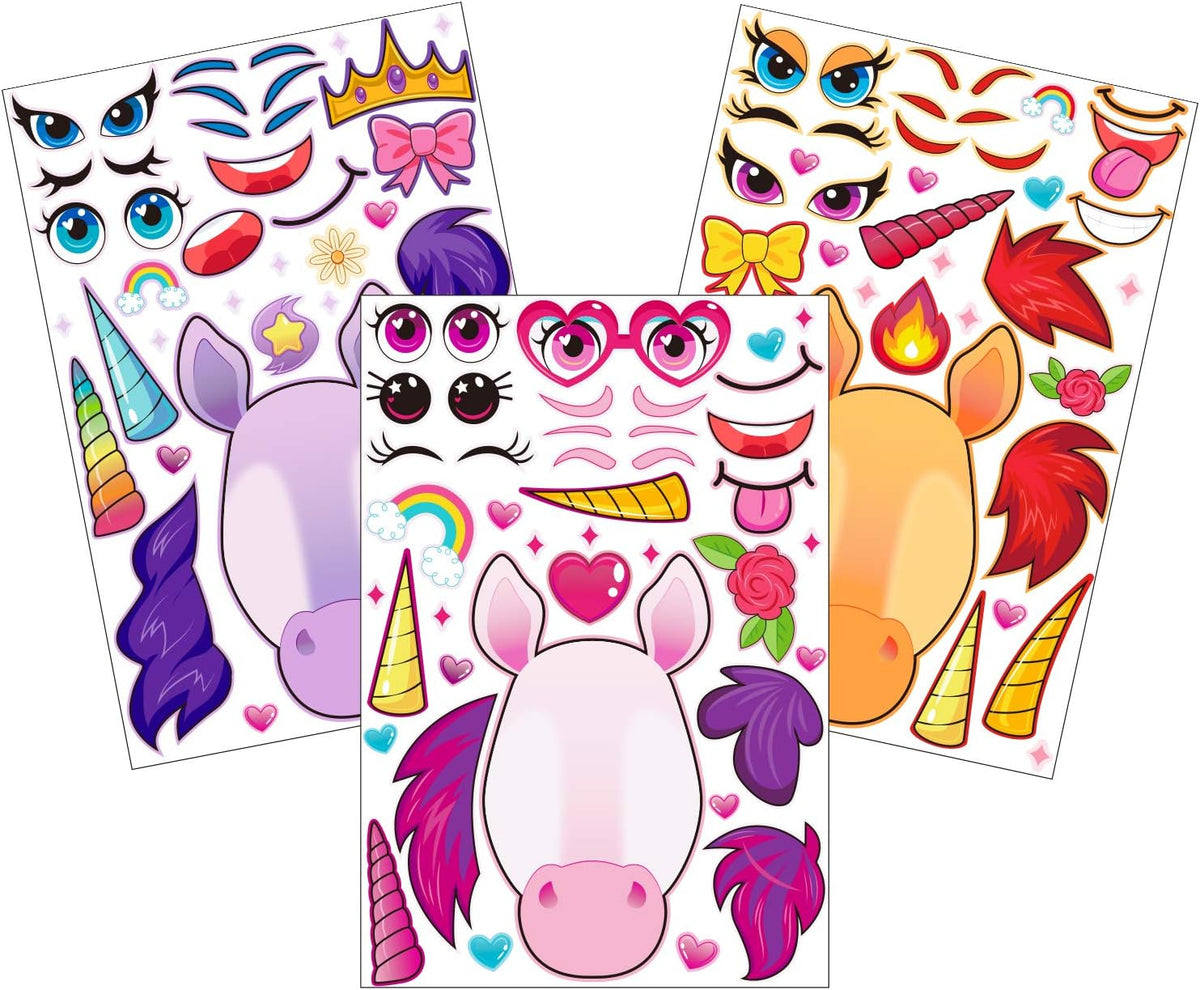 JOYIN 36 Sheets 9"x6" Make a face Stickers for Kids - Fun Unicorn - image 2