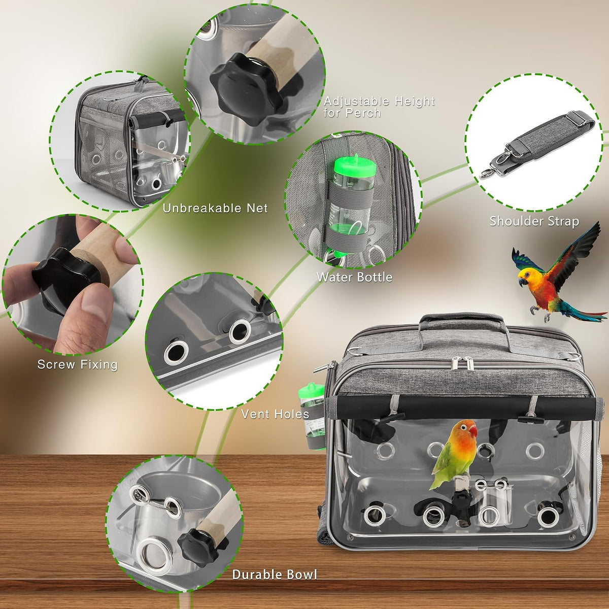 Bird Carrier Airline Approved - Grey - image 3