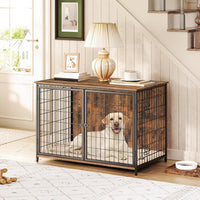 MAHANCRIS Dog Crate Furniture with Cushion - 39.4"L x 23.6"W x 27.5"H / Rustic Brown