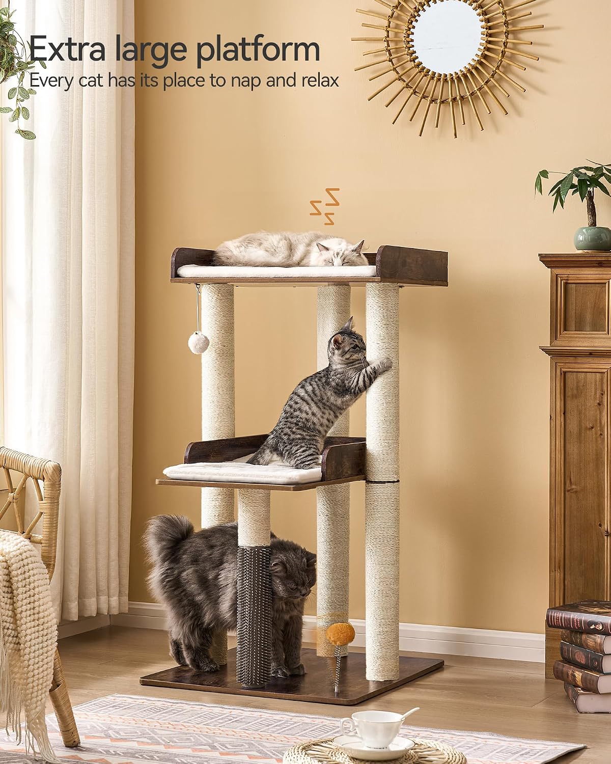 43.7" Modern Cat Tree for Large Cats, Quick One‑Person Assembly – Essentials for Cats - Rustic Brown / 23.6"L x 23.6"W x 43.7"H - image 3