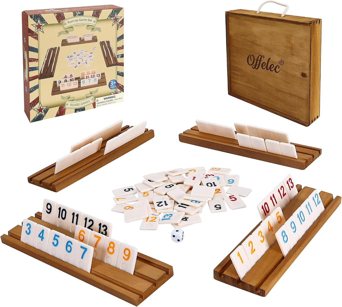 Offelec Double Six Dominoes Set - Rummy Game With Wooden Box
