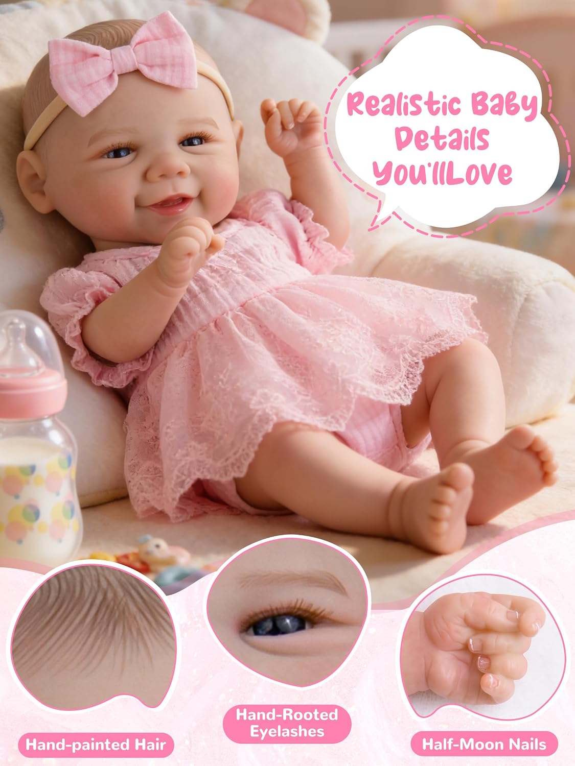 EKOKIZ blue reborn baby doll dress set with hairband and shoes for 17 to 20 inch dolls - view 12