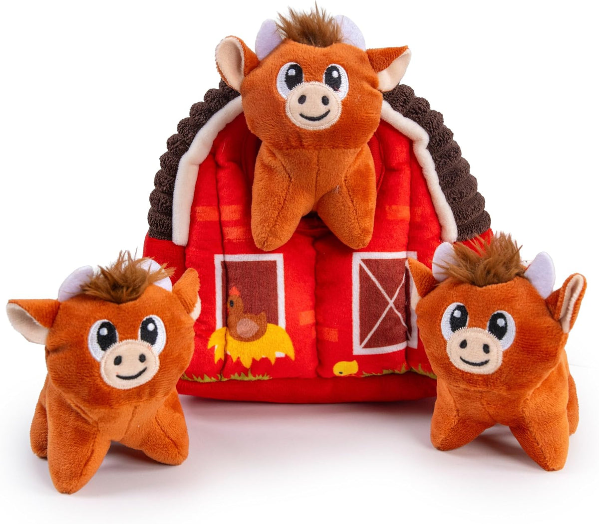 Outward Hound Hide-A-Birthday-Cake Plush Squeaky Dog Toy - Highland Cows