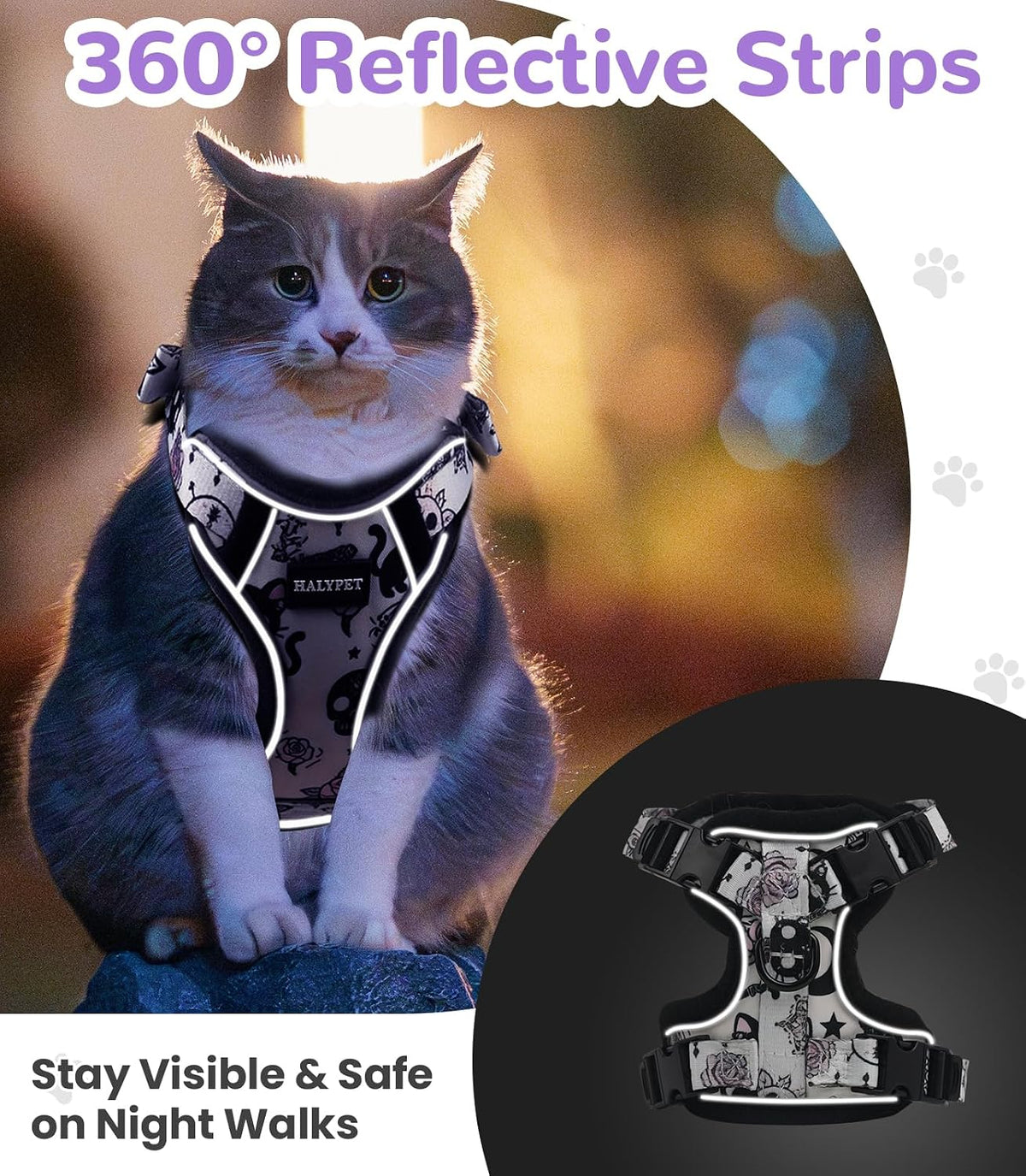 Cat Harness and Leash Set, Escape Proof Kitten Harness, Black - H604 Pro Moonlight Meow / Small (7-12lb) - image 4